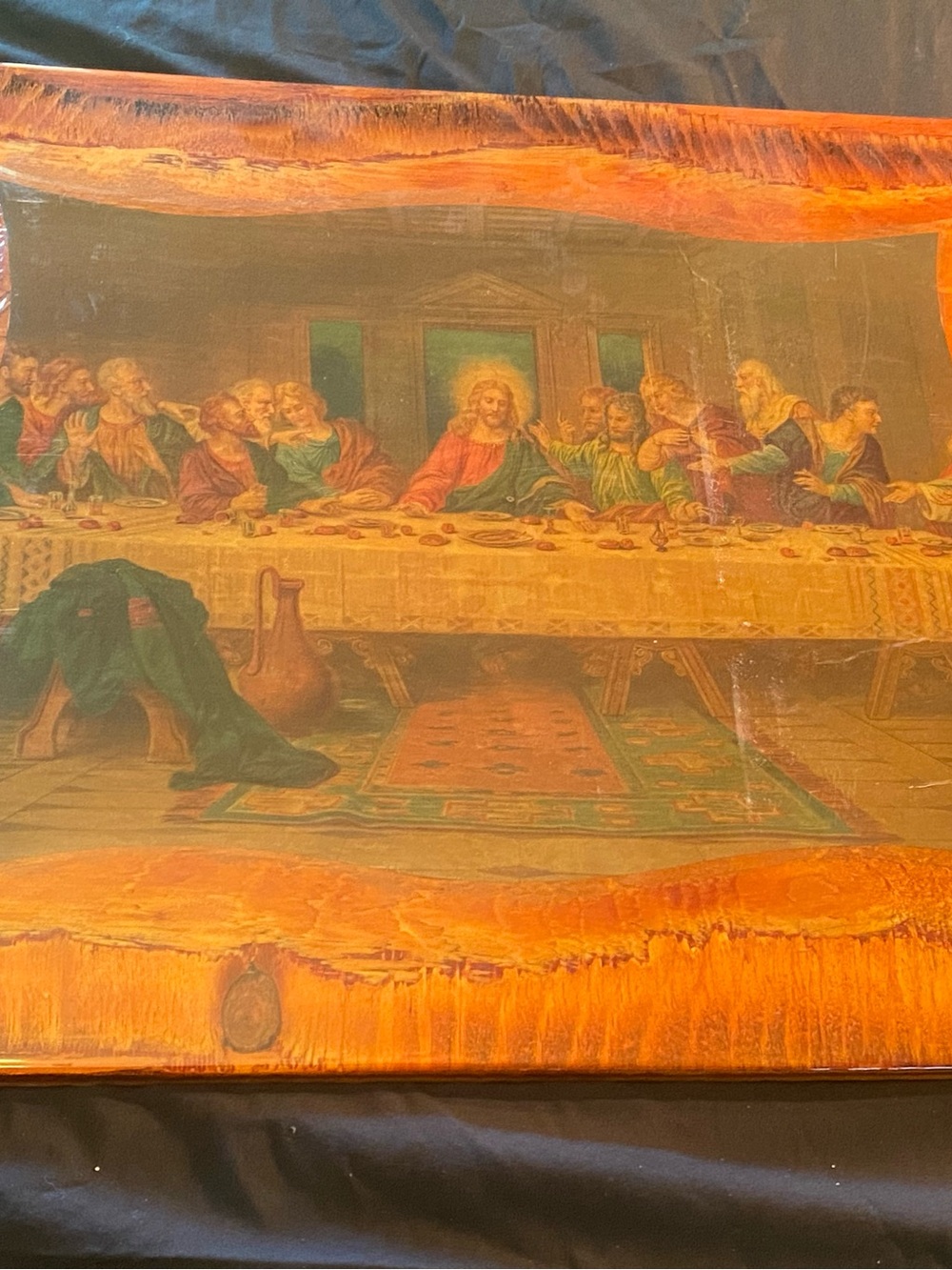 Vintage The Last Supper Lacquered Wood Plaque Decoupage Wall Art Religious 18x14